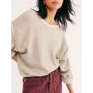 Free People Sweater Bardot Beige Sand Oversize Cropped Dolman Boxy Lagenlook XS